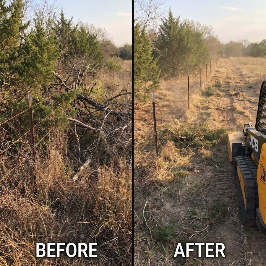 Fence line clearing before and after