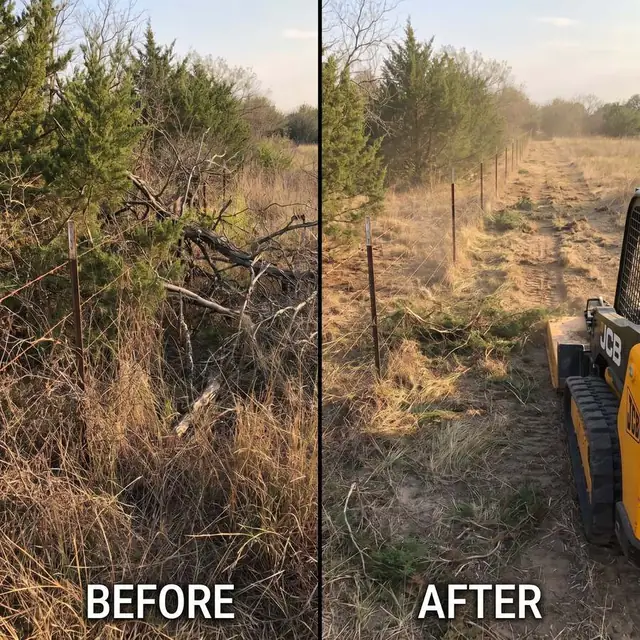 Fence line clearing before and after